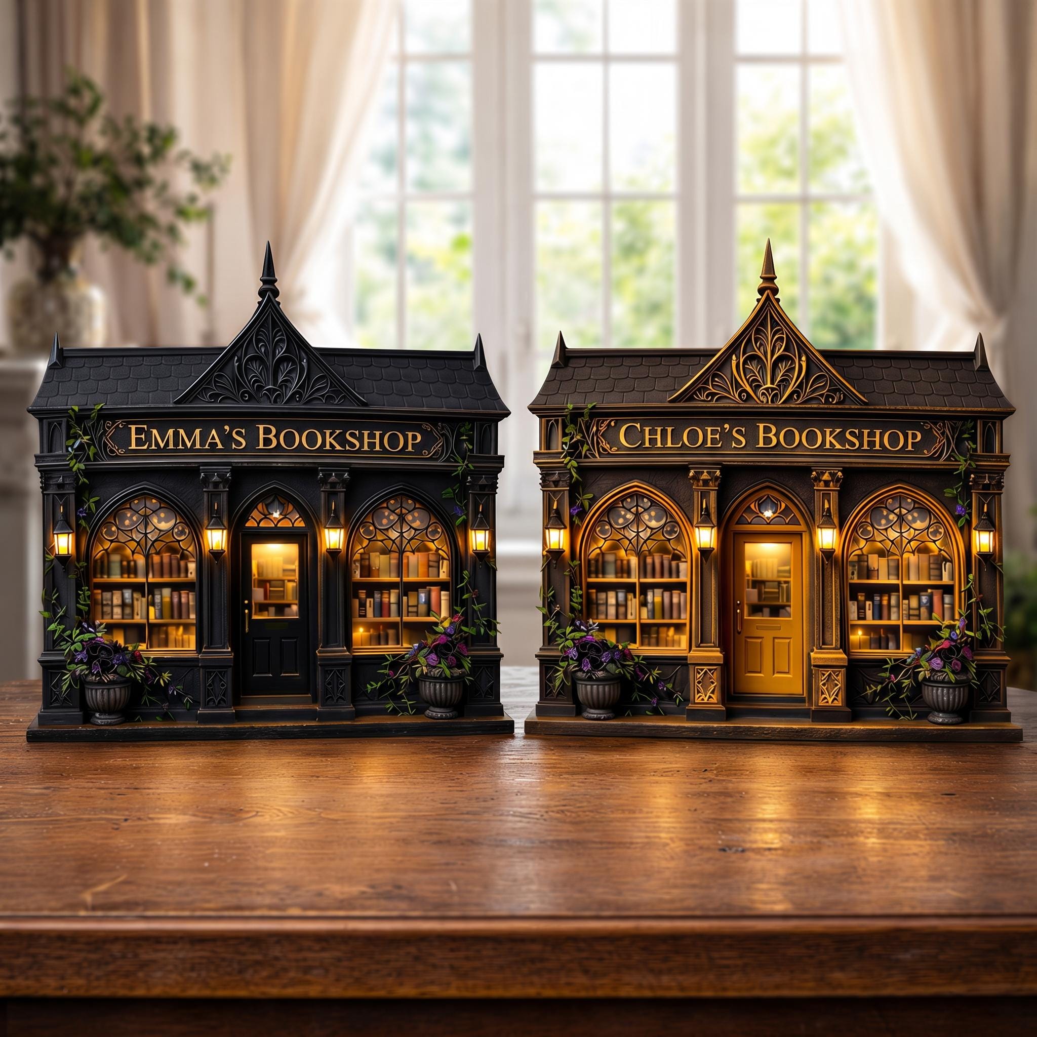 Personalized Layered Wood Mini Gothic Bookshop Decor – Custom Name Keepsake