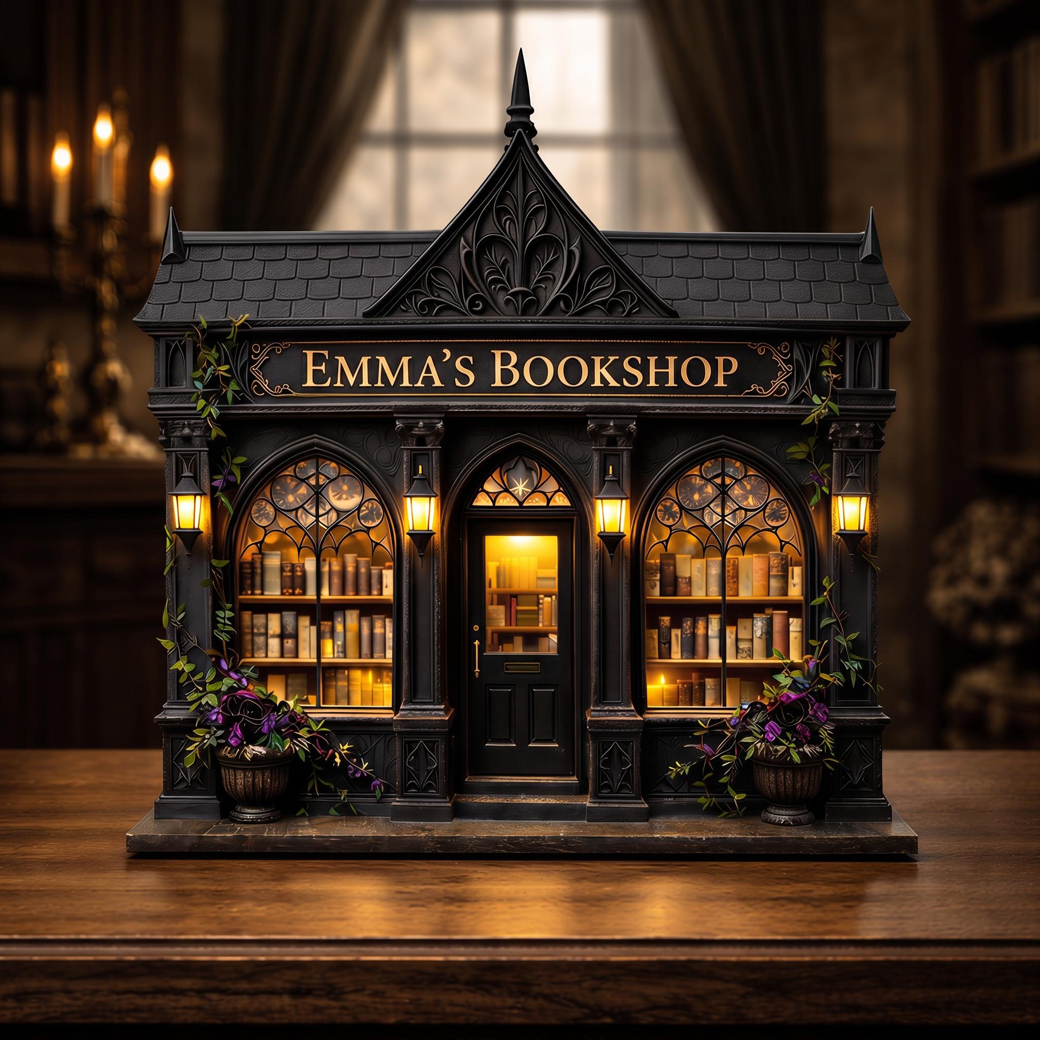 Personalized Layered Wood Mini Gothic Bookshop Decor – Custom Name Keepsake
