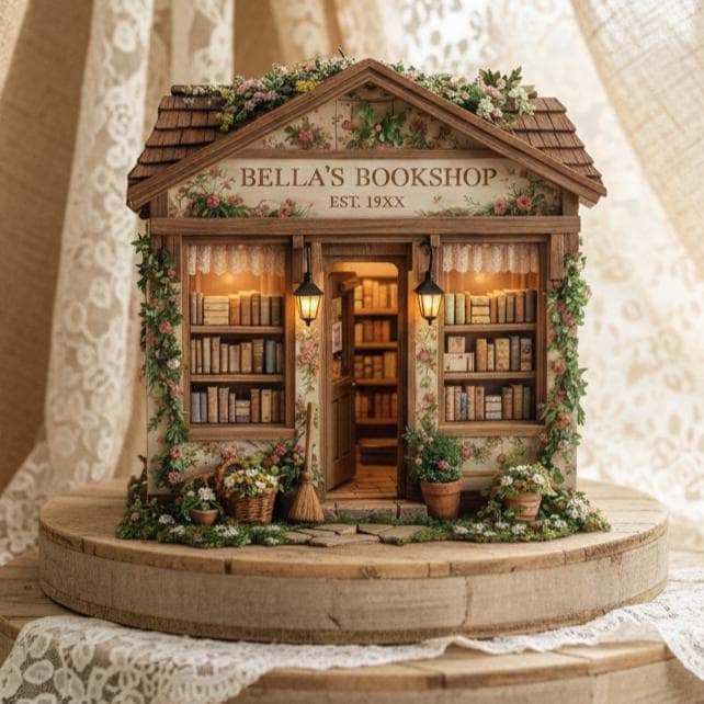 Custom Miniature Bookshop Diorama, Personalized Book Lover Gifts, Cozy Bookshelf Decor, Mini Library House, Reader Gift Idea, Bookstore Sign