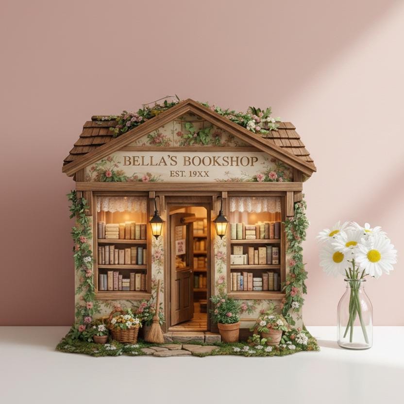 Custom Miniature Bookshop Diorama, Personalized Book Lover Gifts, Cozy Bookshelf Decor, Mini Library House, Reader Gift Idea, Bookstore Sign