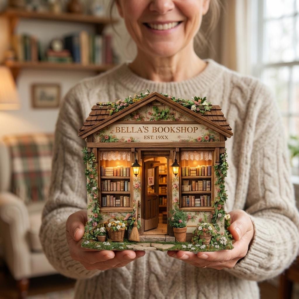 Custom Miniature Bookshop Diorama, Personalized Book Lover Gifts, Cozy Bookshelf Decor, Mini Library House, Reader Gift Idea, Bookstore Sign