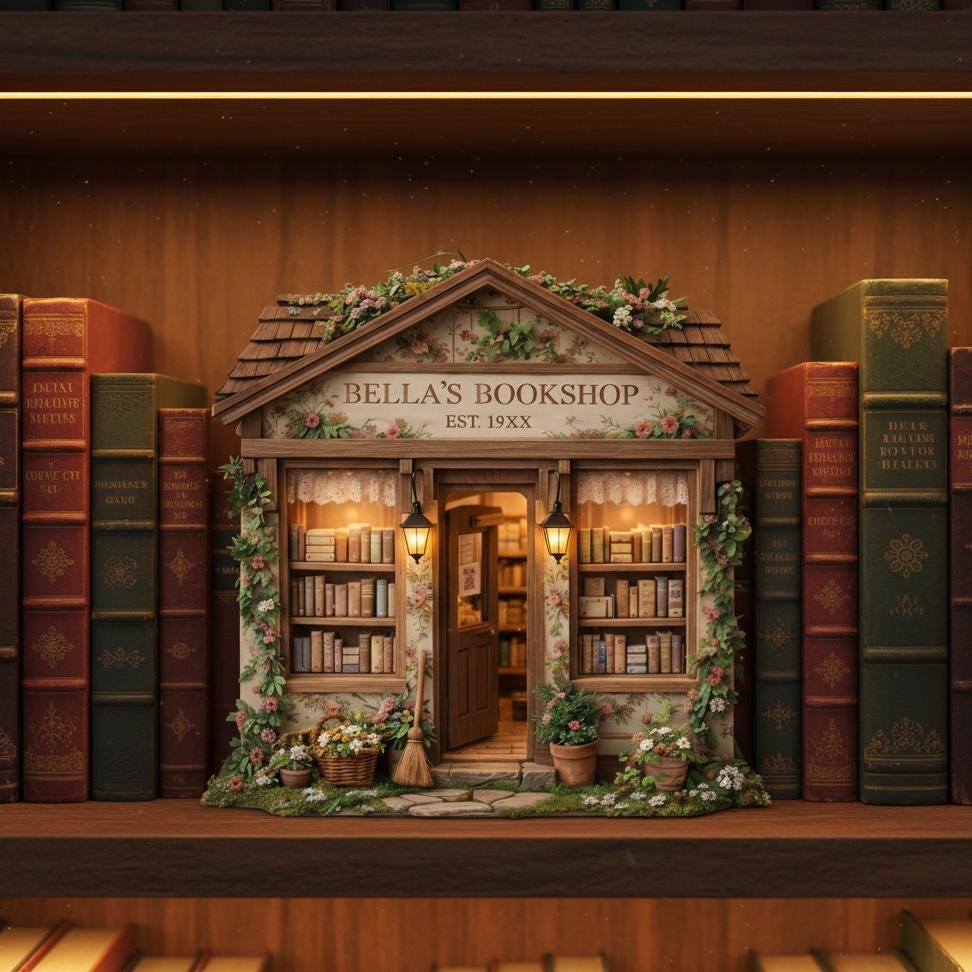 Custom Miniature Bookshop Diorama, Personalized Book Lover Gifts, Cozy Bookshelf Decor, Mini Library House, Reader Gift Idea, Bookstore Sign