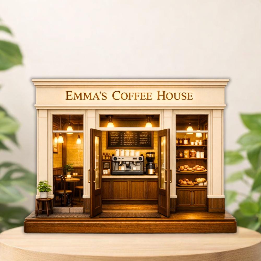 Personalized Coffee Shop Wooden Block Custom Mini Cafe Sign Rustic Shopfront Table Decor Cottagecore Kitchen Shelf Mothers Day Gifts For Mom