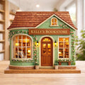 Custom Bookstore Flower House Wooden Block Personalized Book Lover Gift Wooden Plaque Miniature Bookshop Decor Reader Gift