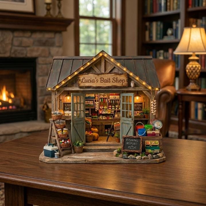 Personalized Bait Shop Wooden Block, Personalized Fishing Store Decor, Rustic Lake Cabin Gift, Fisherman Desk Display