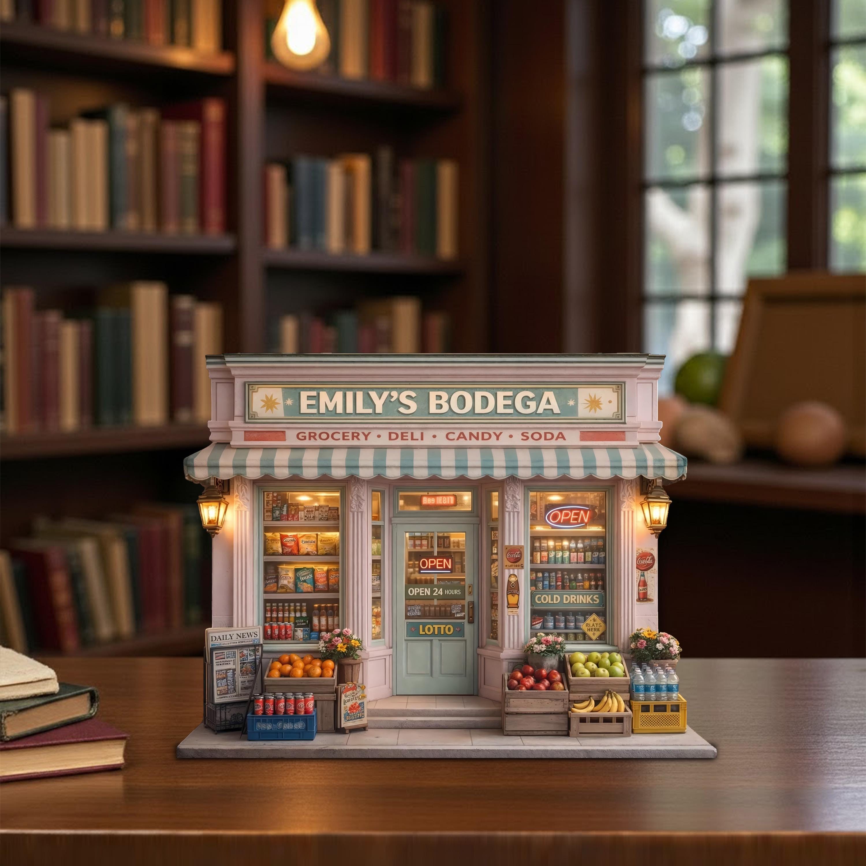 Personalized Bodega Wooden Block, Mini Grocery Store Decor, Custom Shop Name Sign, Deli Market Miniature Display