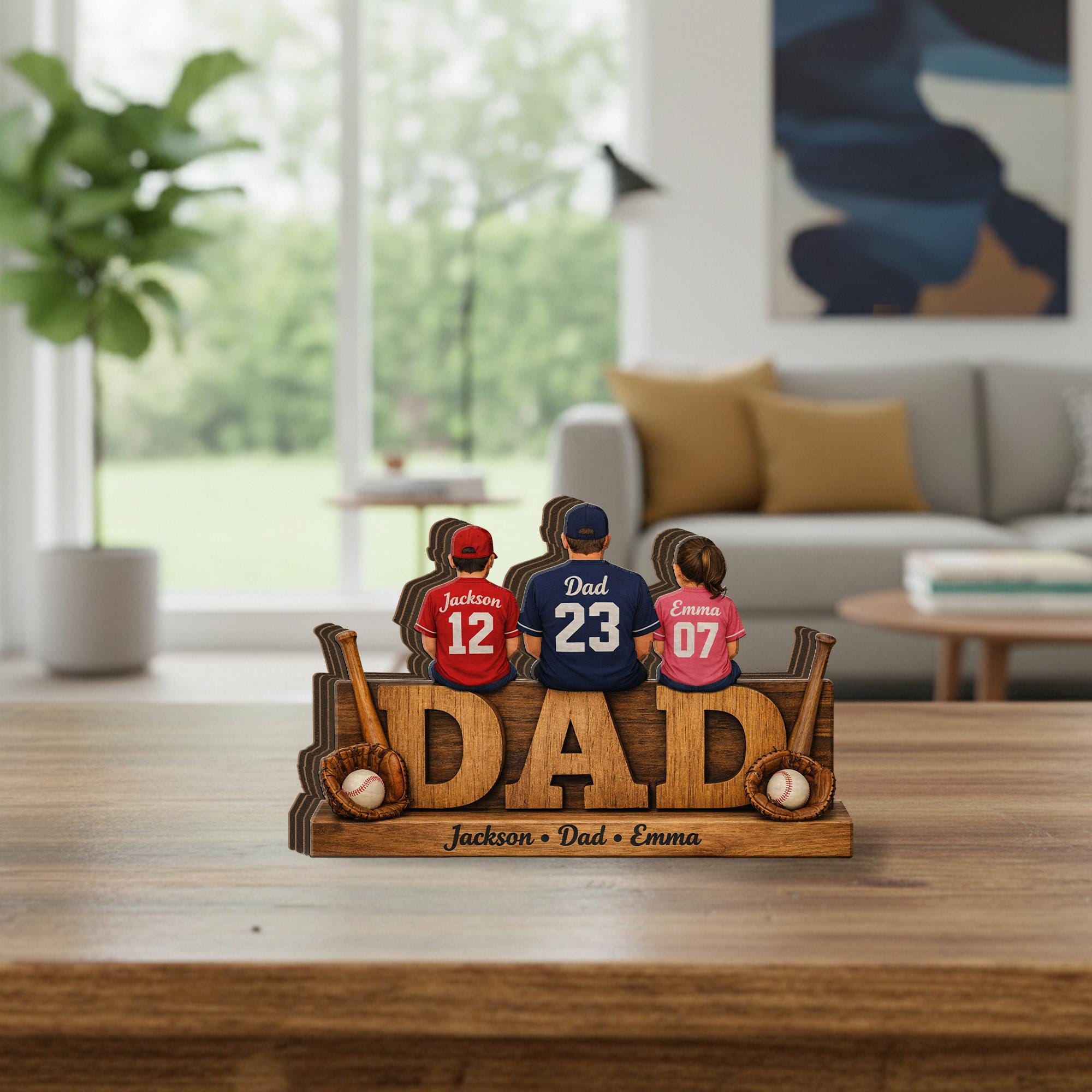 Personalized Baseball Dad Wooden Block Sign, Custom Family Names Gift for Dad, Sports Dad Decor, Fathers Day Gift, Baseball Family Sign