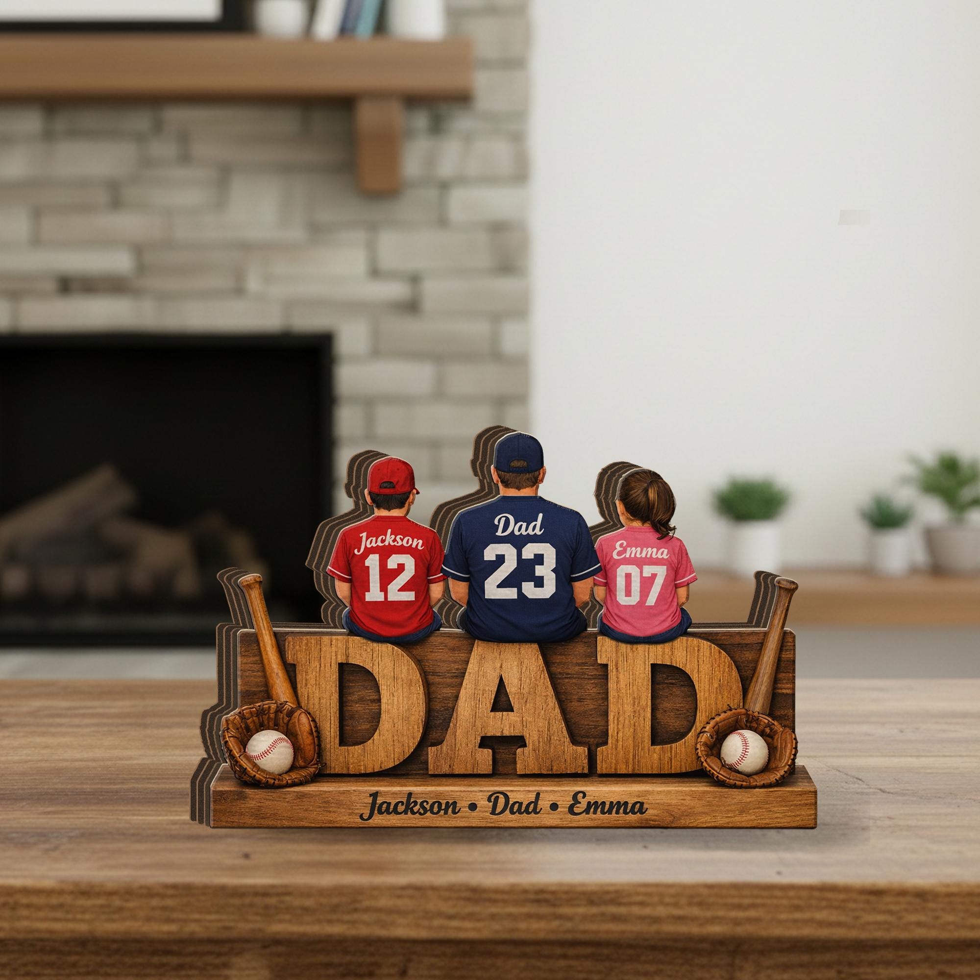 Personalized Baseball Dad Wooden Block Sign, Custom Family Names Gift for Dad, Sports Dad Decor, Fathers Day Gift, Baseball Family Sign