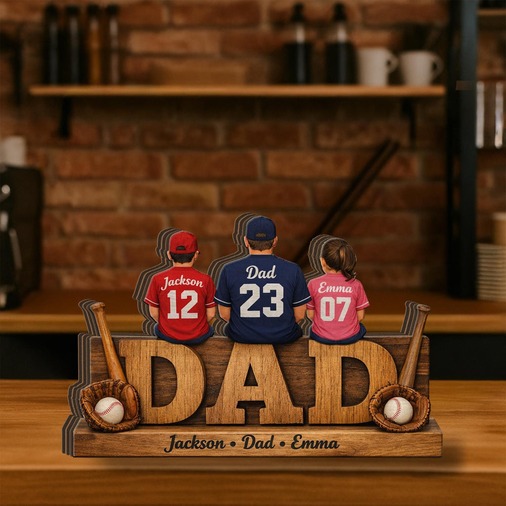 Personalized Baseball Dad Wooden Block Sign, Custom Family Names Gift for Dad, Sports Dad Decor, Fathers Day Gift, Baseball Family Sign