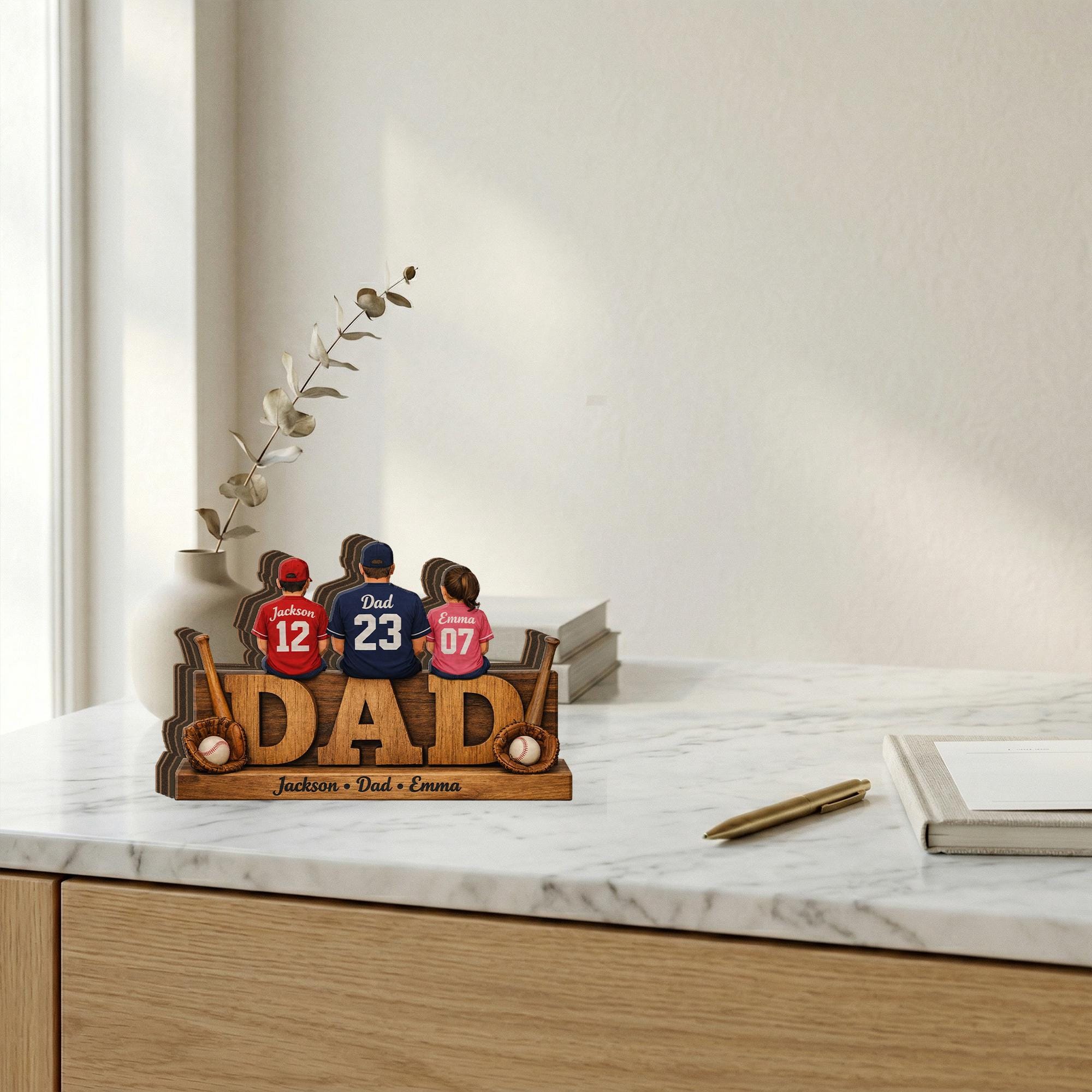 Personalized Baseball Dad Wooden Block Sign, Custom Family Names Gift for Dad, Sports Dad Decor, Fathers Day Gift, Baseball Family Sign