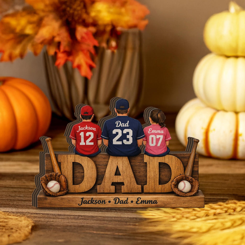 Personalized Baseball Dad Wooden Block Sign, Custom Family Names Gift for Dad, Sports Dad Decor, Fathers Day Gift, Baseball Family Sign