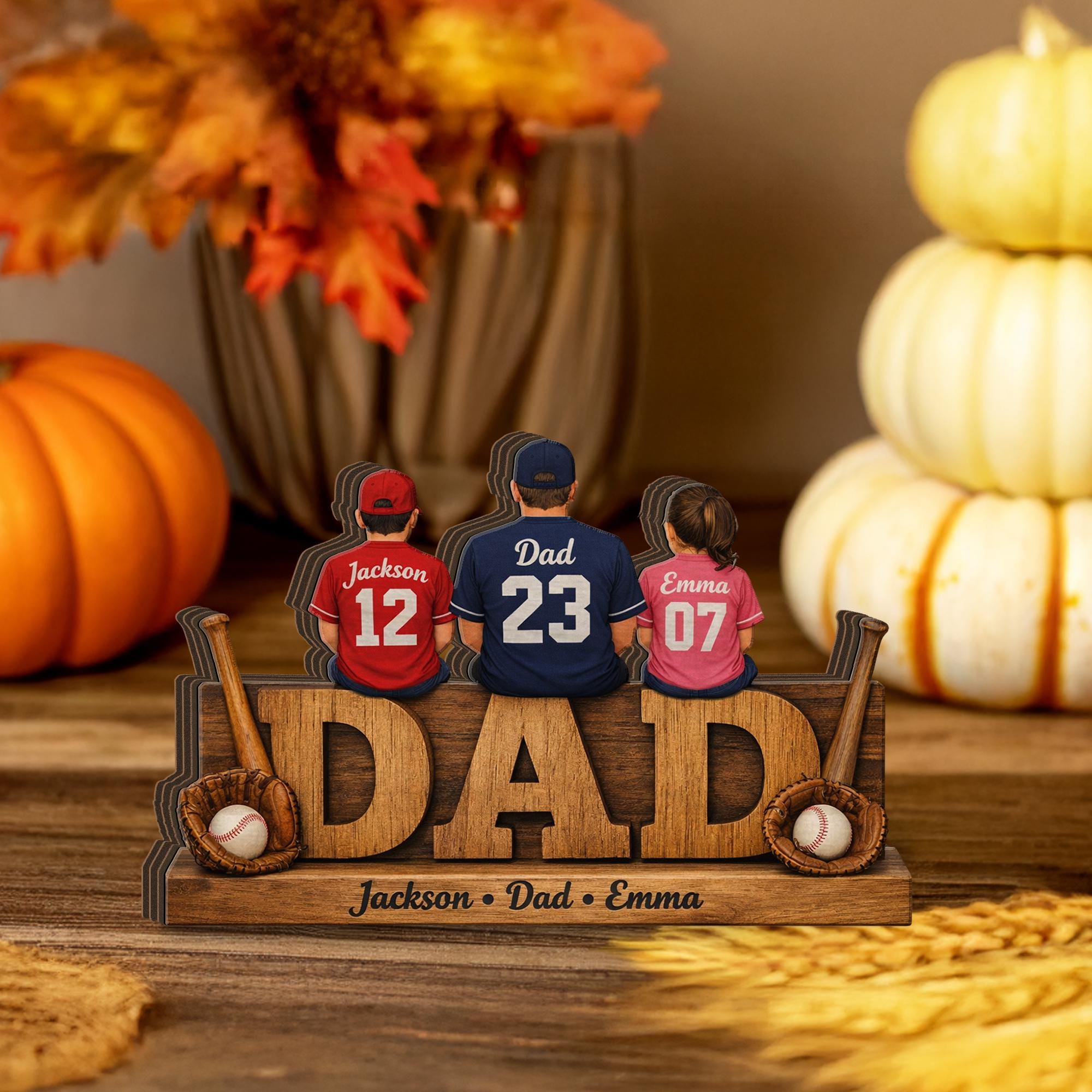 Personalized Baseball Dad Wooden Block Sign, Custom Family Names Gift for Dad, Sports Dad Decor, Fathers Day Gift, Baseball Family Sign