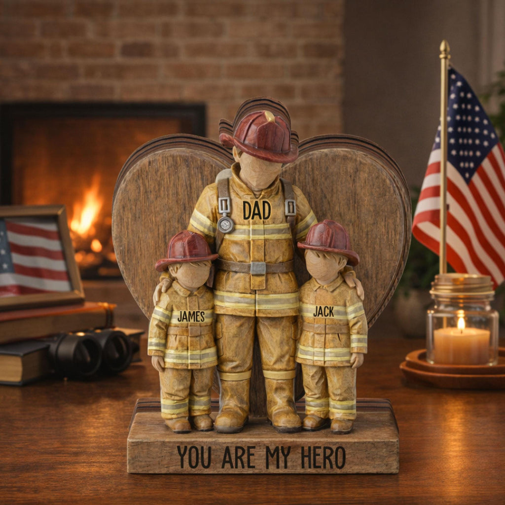 Personalized Firefighter Dad Wooden Block, Dad and Daughter Son Gift, Custom Name Fireman Block, Fathers Day Keepsake Gift for Dad, Fireman