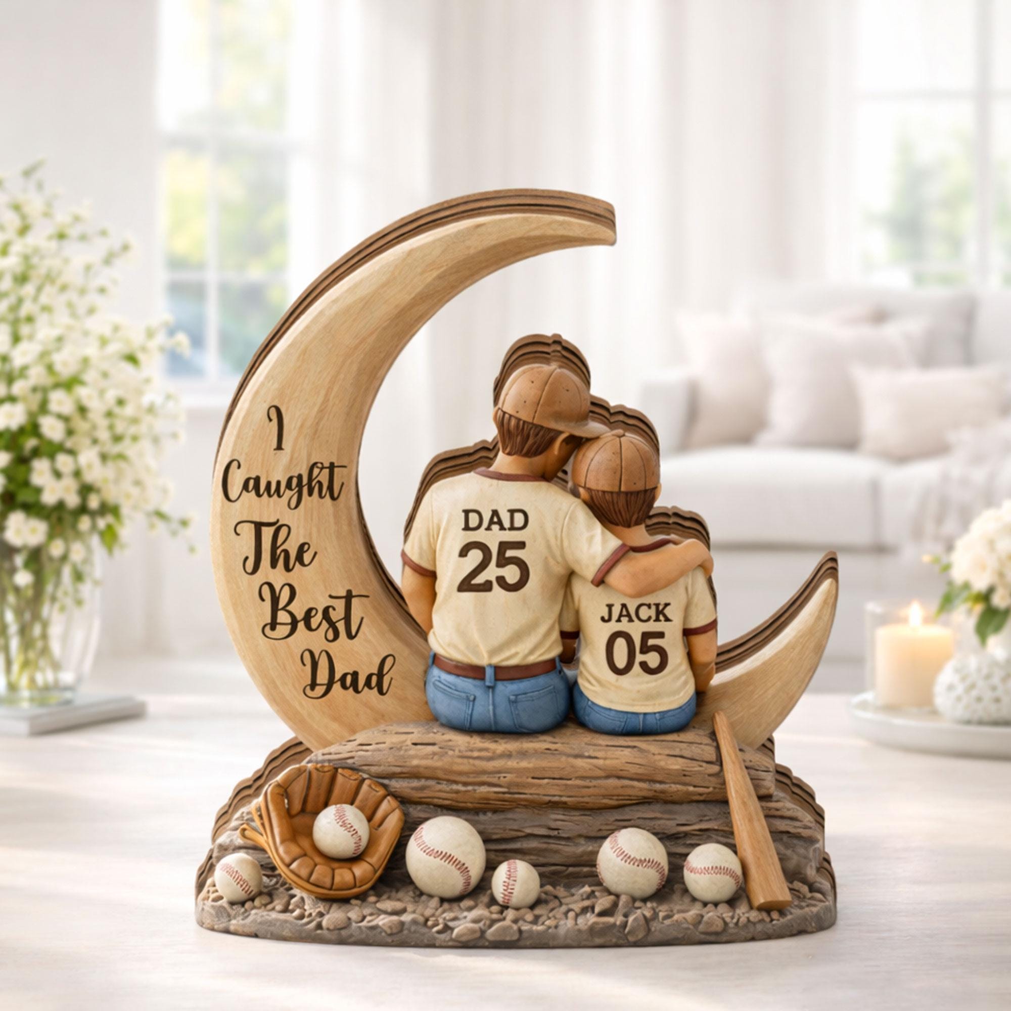 Personalized Baseball Dad 2D FLAT Wooden Block Gift, Father and Child Keepsake, Custom Dad Gift, Sports Dad Decor, Fathers Day Memory