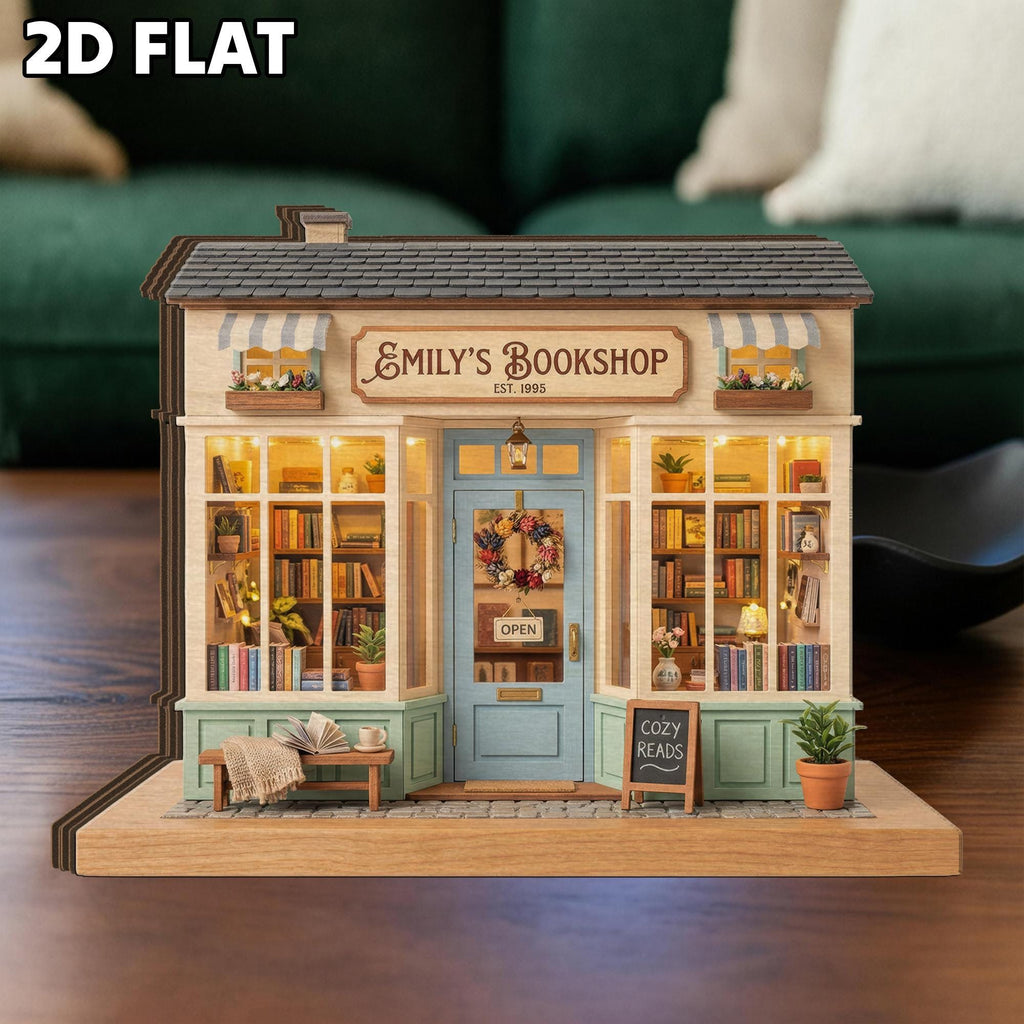 Personalized Bookshop Wooden Block: Custom Name Bookstore Decor, Mini Library Wood Sign