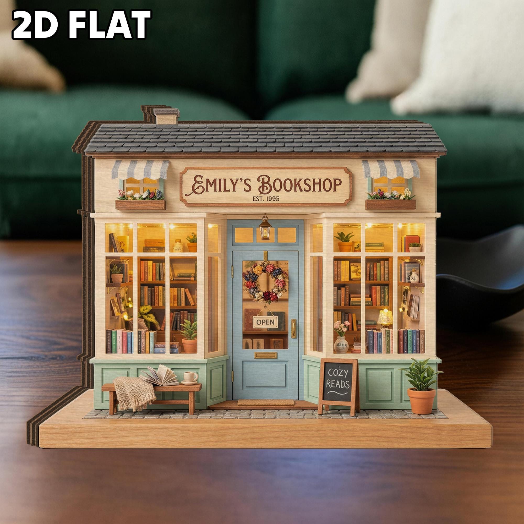 Personalized Bookshop Wooden Block: Custom Name Bookstore Decor, Mini Library Wood Sign