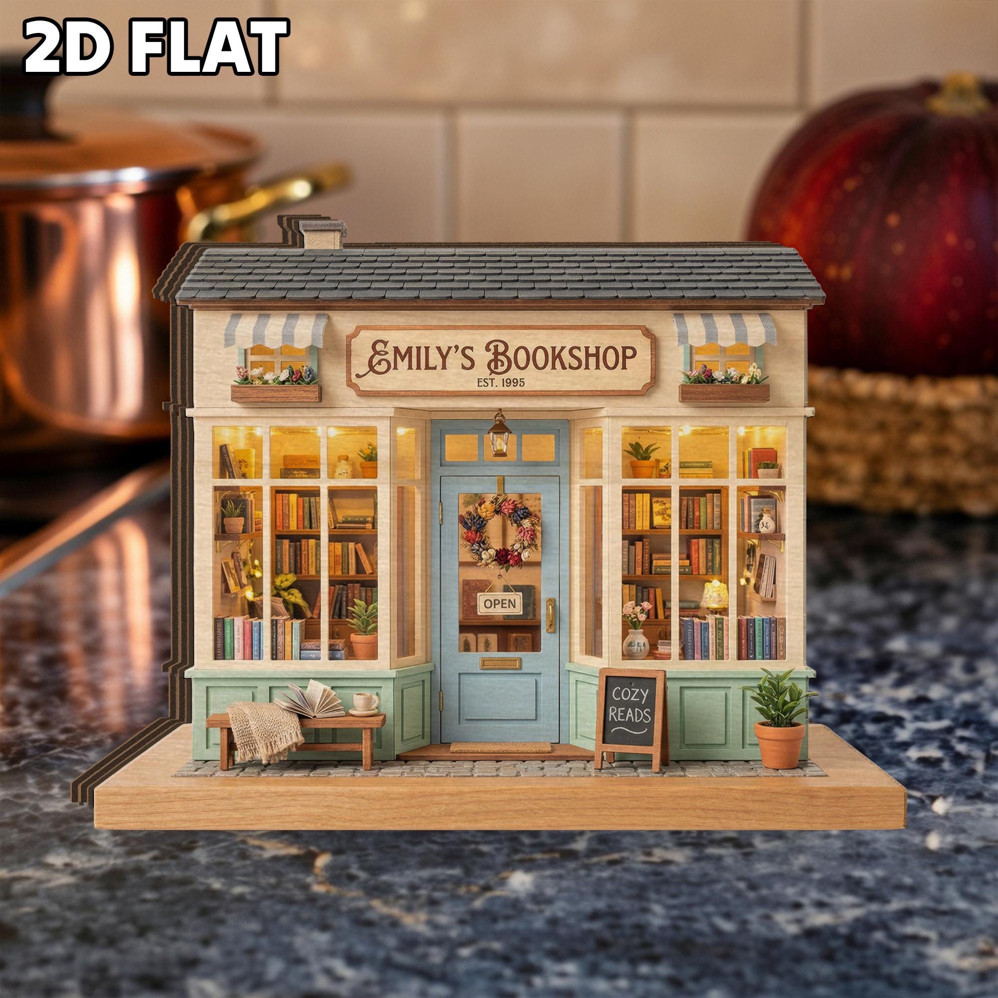 Personalized Bookshop Wooden Block: Custom Name Bookstore Decor, Mini Library Wood Sign