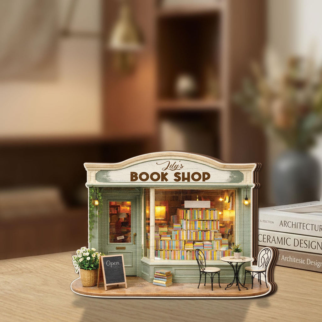 Personalized Book Shop Wooden Block, Custom Name Bookstore Decor, Mini Library Gift, Book Lover Gift, Cozy Reading Nook Sign