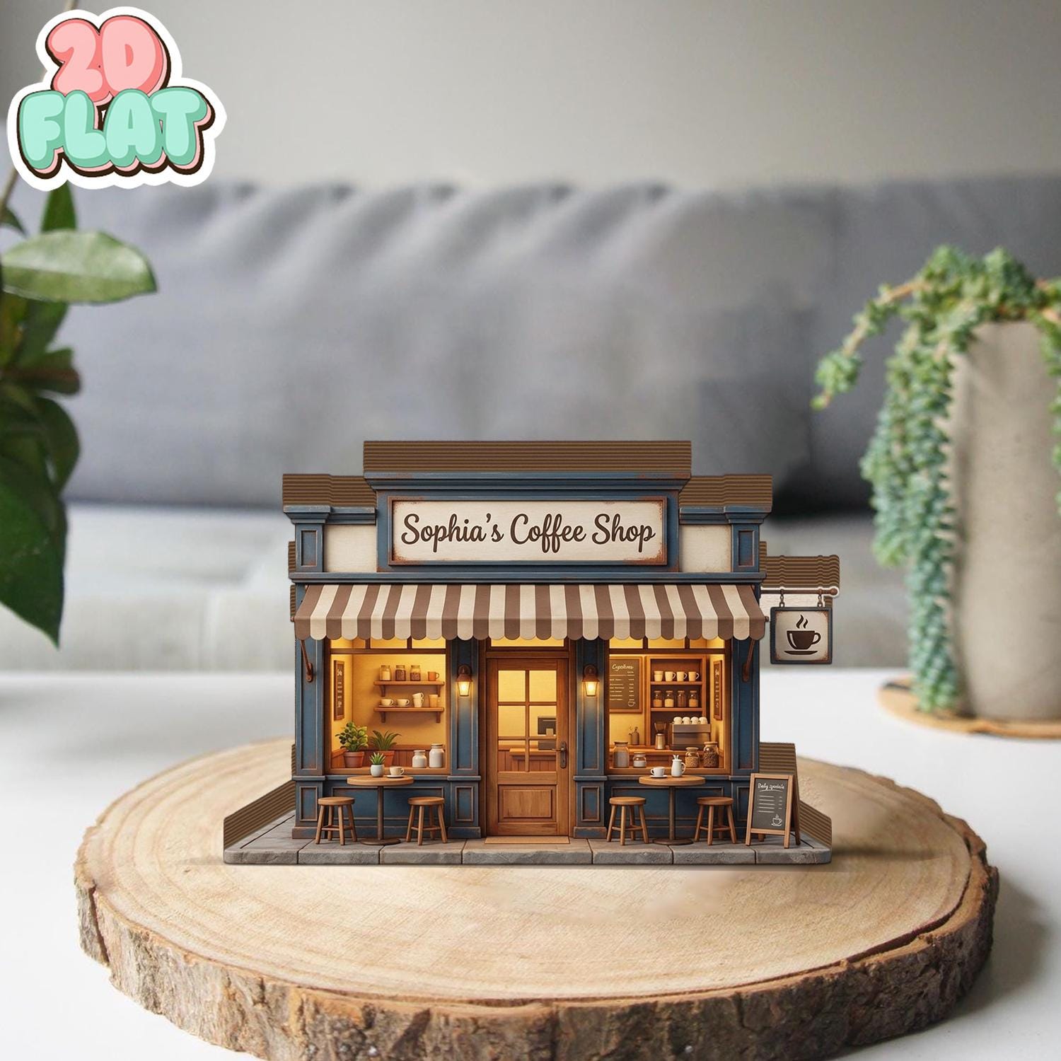 Custom Coffee Shop Wooden Block, Personalized Business Storefront Decor, Mini Cafe Model Sign