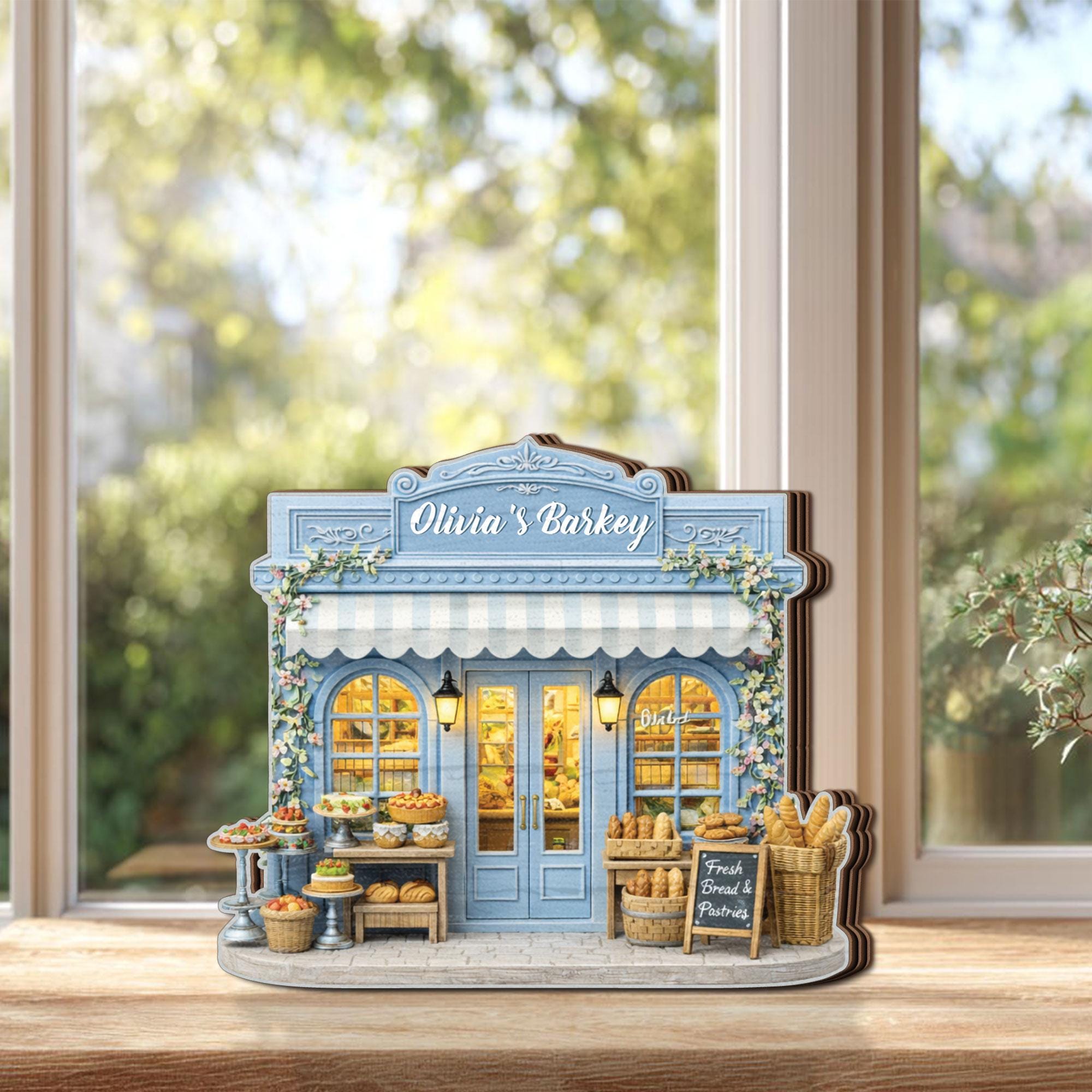 Personalized Bakery Wooden Block Decor, Custom Name Bakery Shop Gift, Miniature Pastry Store Diorama, Cute Kitchen Decor, Gift for Baker