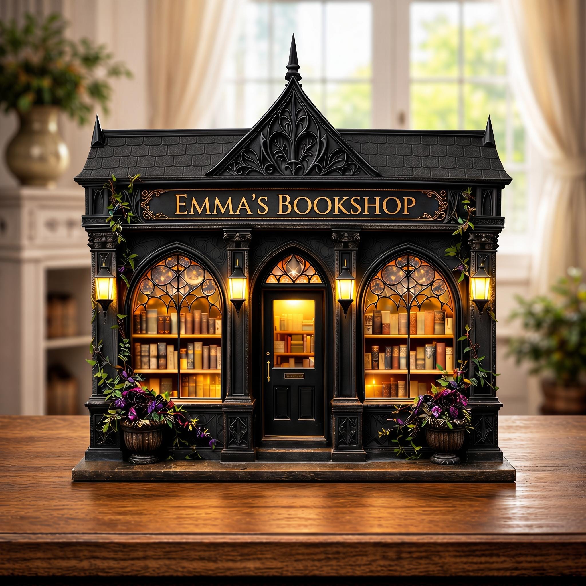 Personalized Layered Wood Mini Gothic Bookshop Decor – Custom Name Keepsake