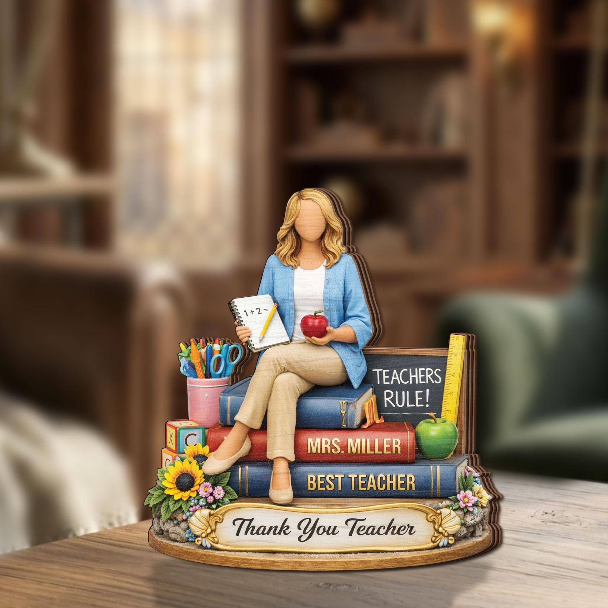 Personalized Teacher Appreciation Wooden Block, Custom Name Best Teacher Gift, Thank You Teacher Keepsake, Classroom Decor Gift