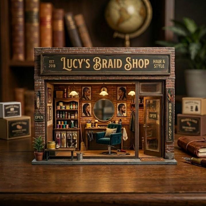 Personalized Braid Shop Wooden Block, Custom Hair Braiding Salon Miniature Decor, Black Hair Salon Gift, Small Business Display