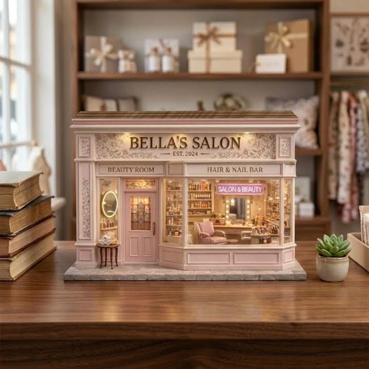 Personalized Beauty Salon Wooden Block, Custom Hair & Nail Bar Miniature Shop Decor, Salon Owner Gift, Elegant Beauty Studio Display