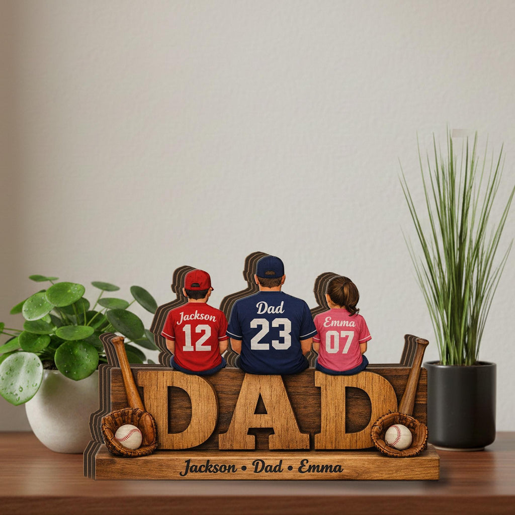 Personalized Baseball Dad Wooden Block Sign, Custom Family Names Gift for Dad, Sports Dad Decor, Fathers Day Gift, Baseball Family Sign