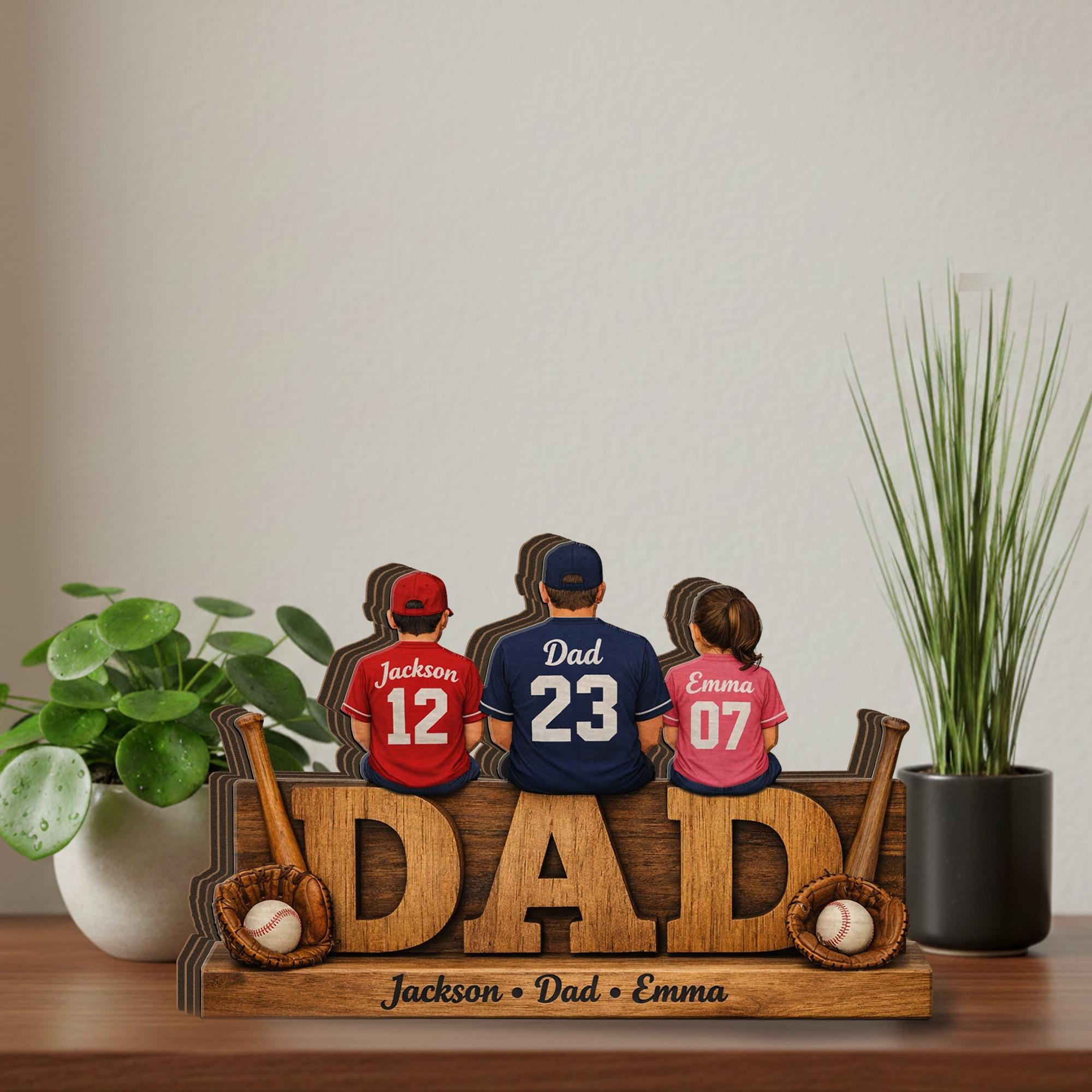 Personalized Baseball Dad Wooden Block Sign, Custom Family Names Gift for Dad, Sports Dad Decor, Fathers Day Gift, Baseball Family Sign