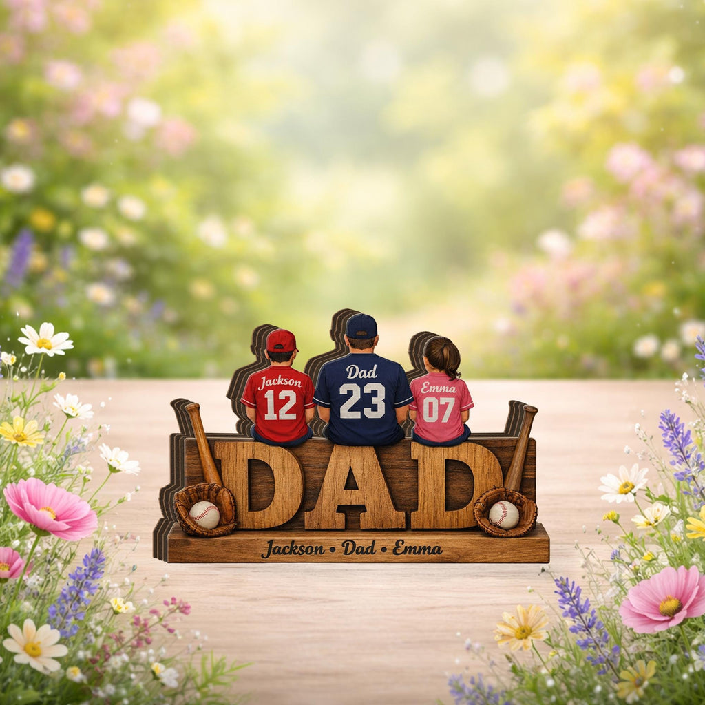 Personalized Baseball Dad Wooden Block Sign, Custom Family Names Gift for Dad, Sports Dad Decor, Fathers Day Gift, Baseball Family Sign