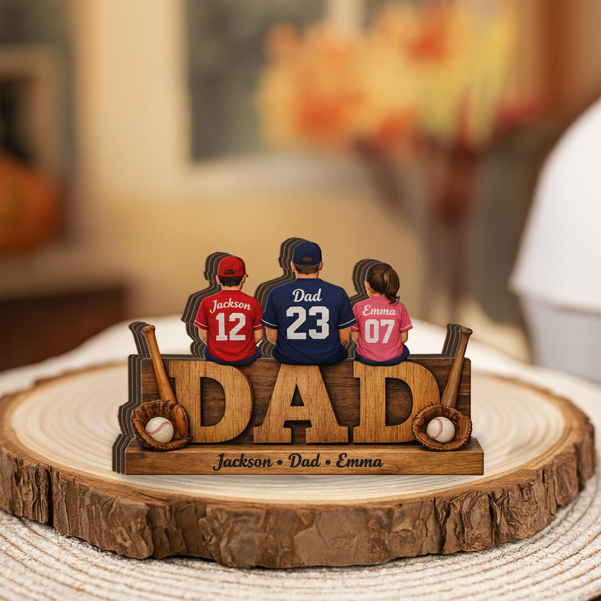 Personalized Baseball Dad Wooden Block Sign, Custom Family Names Gift for Dad, Sports Dad Decor, Fathers Day Gift, Baseball Family Sign