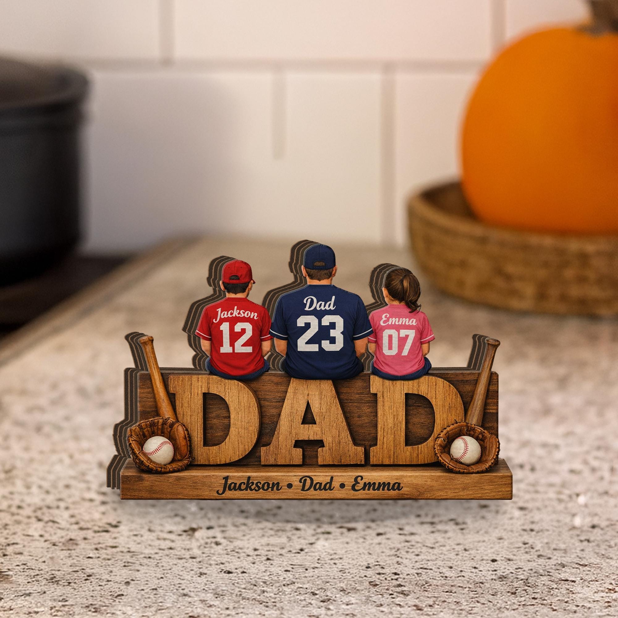 Personalized Baseball Dad Wooden Block Sign, Custom Family Names Gift for Dad, Sports Dad Decor, Fathers Day Gift, Baseball Family Sign