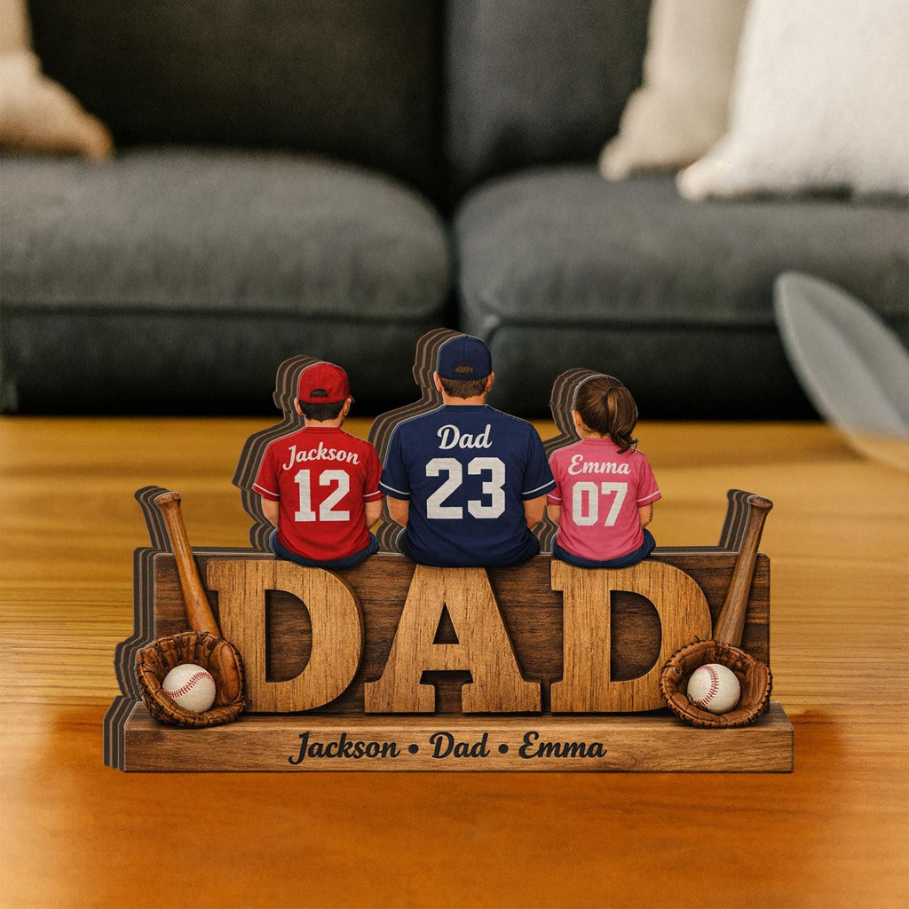 Personalized Baseball Dad Wooden Block Sign, Custom Family Names Gift for Dad, Sports Dad Decor, Fathers Day Gift, Baseball Family Sign