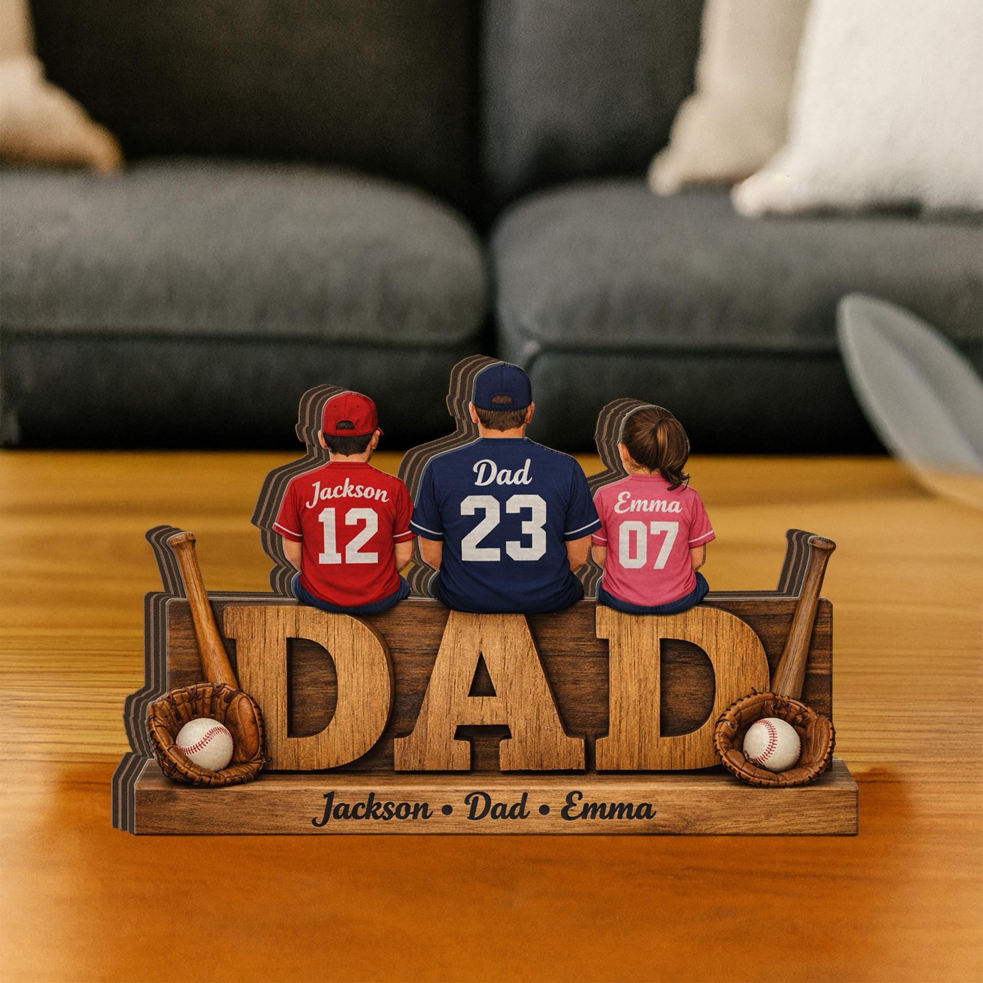 Personalized Baseball Dad Wooden Block Sign, Custom Family Names Gift for Dad, Sports Dad Decor, Fathers Day Gift, Baseball Family Sign
