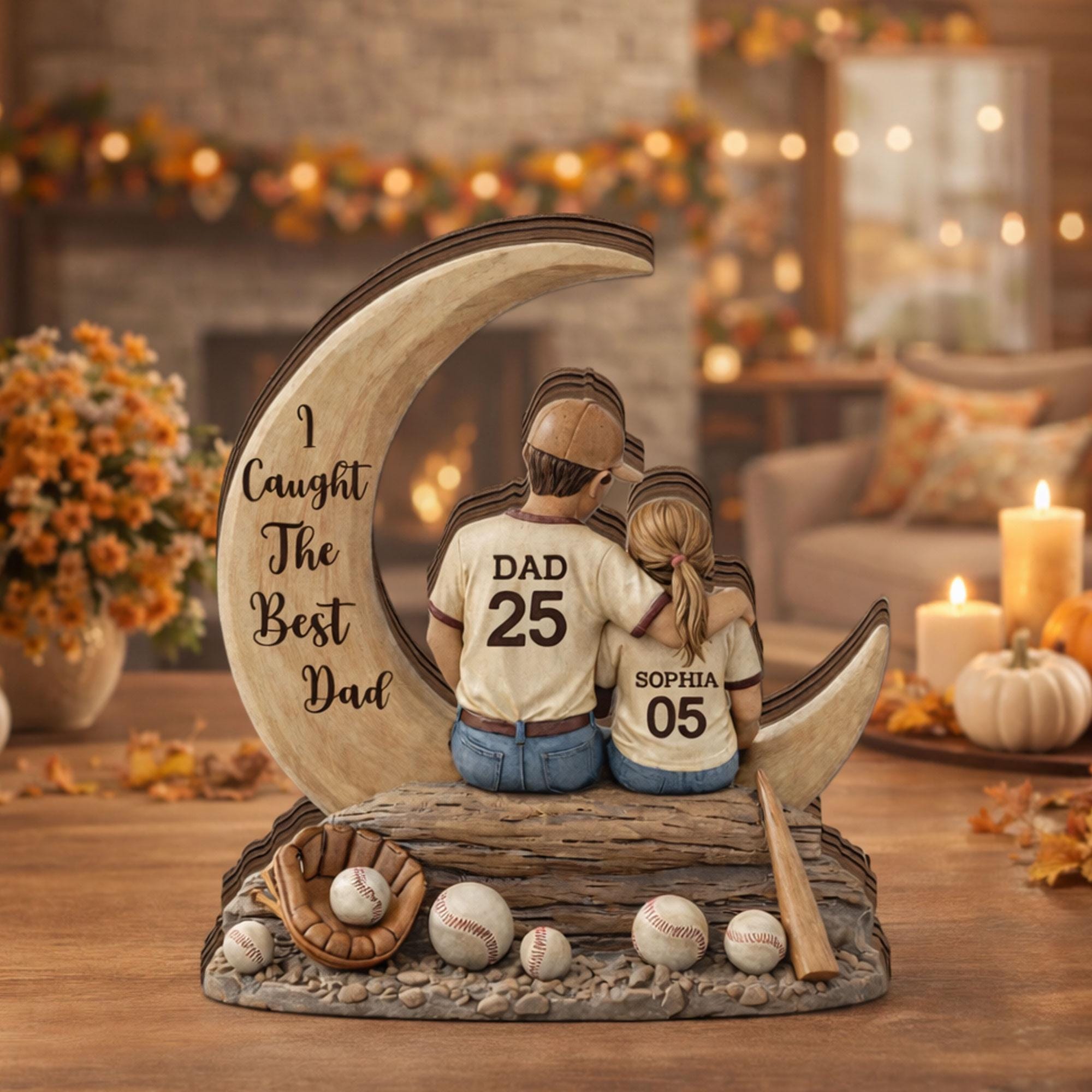 Personalized Baseball Dad 2D FLAT Wooden Block Gift, Father and Child Keepsake, Custom Dad Gift, Sports Dad Decor, Fathers Day Memory