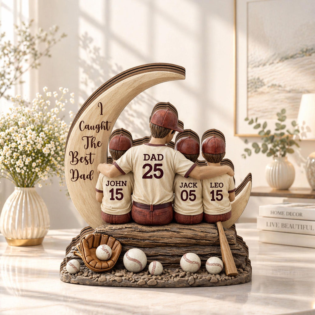 Personalized Baseball Dad 2D FLAT Wooden Block Gift, Father and Child Keepsake, Custom Dad Gift, Sports Dad Decor, Fathers Day Memory