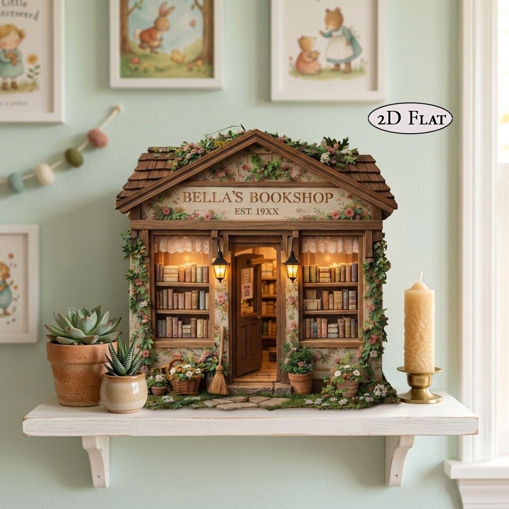 Custom Miniature Bookshop Diorama, Personalized Book Lover Gifts, Cozy Bookshelf Decor, Mini Library House, Reader Gift Idea, Bookstore Sign